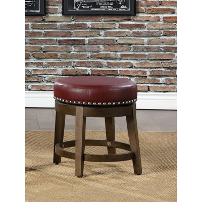 Of 2 Stools, Red Faux Leather 360-degree Swivel Seat, Solid Wood Frame In Brown Finish With Versatile Nailhead Trim For Dining 2pcs Chair-height Rotation And Enchanting