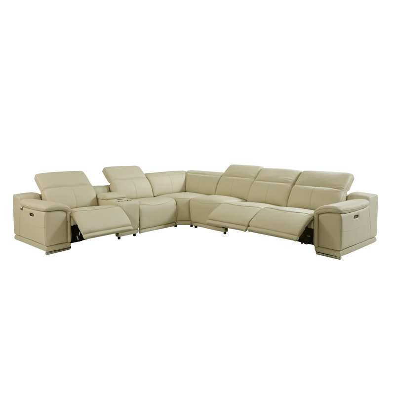 Laurita Genuine Top Grain Italian Leather Symmetrical Reclining Corner Sectional, Beige Genuine Leather