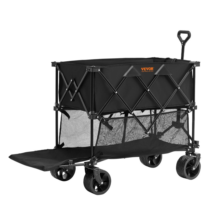 Chariot pliable à deux étages, chariot pliable 400L avec roues tout-terrain, chariot pliant robuste capacité de poids de 350 à 450 lb pour le camping, le magasinage, le jardin, rallonge extra longue de 52 po