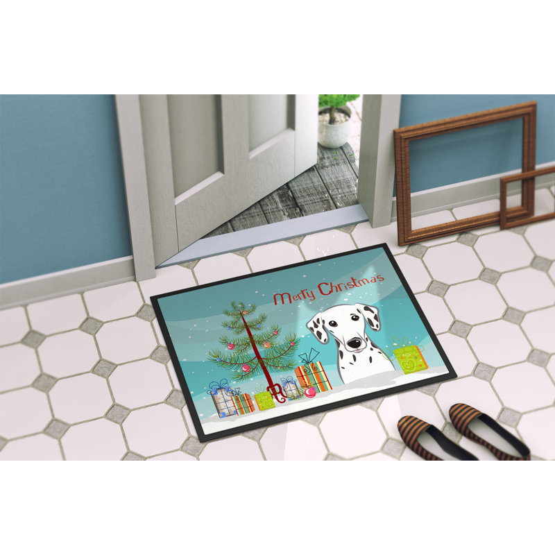 Tapis de porte d’extérieur anti-dérapant pour arbre de noël et dalmatien, Rectangle 2 pi x 3 pi