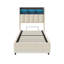 White Velvet Ottoman Bed with LED & Charging Headboard, 2-Tier Storage Shelf, 90/140/160x200cm-73735363