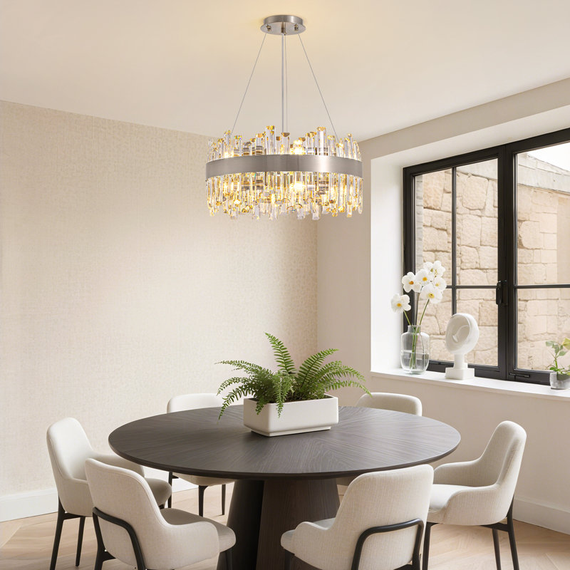 Lustre moderne en cristal Mar9, H 9,8 po x l 19,7 po x P 19,7 po, Nickel brossé