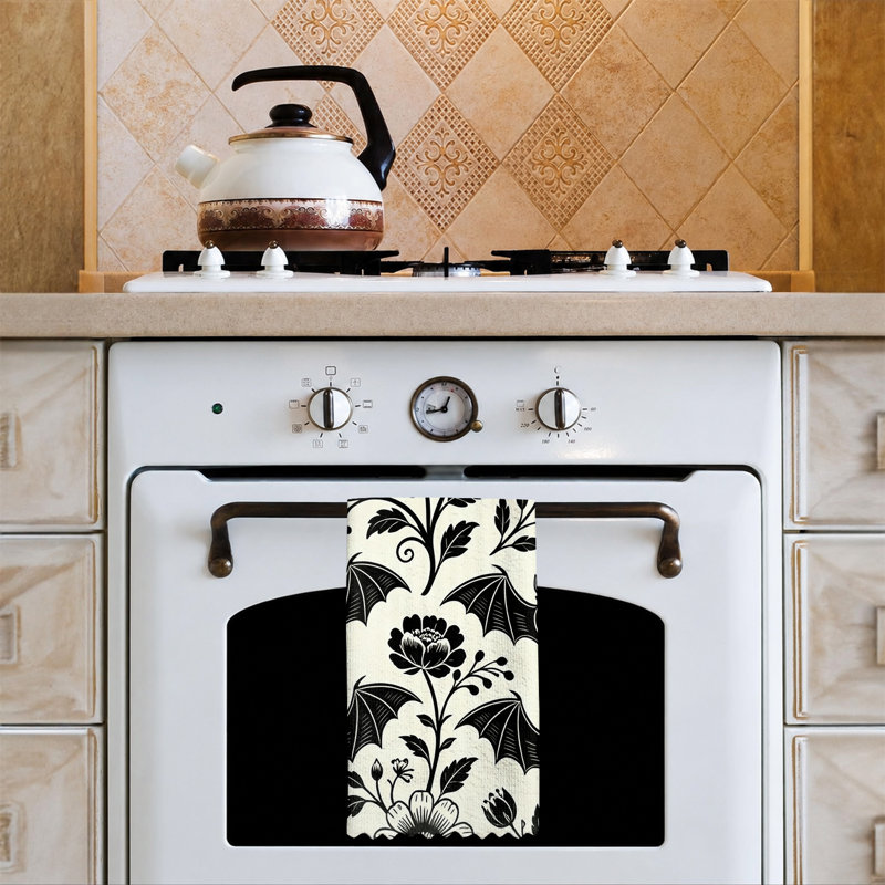  Serviette de cuisine en microfibre d'Halloween, linges à vaisselle réutilisables absorbants, décoratifs résistants à la décoloration, 16 po x 24 po, motif chauve-souris noire Poison