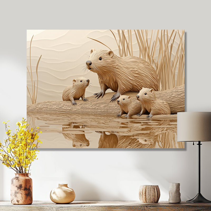 Beaver Lake Scene In Summer I - animaux, décor métallique, H 12 po x l 20 po x P 0,84 po