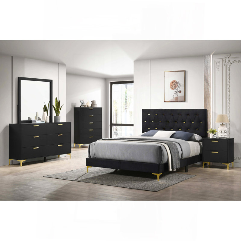 Ensemble de chambre avec grand lit à panneaux 5 pièces Lexie