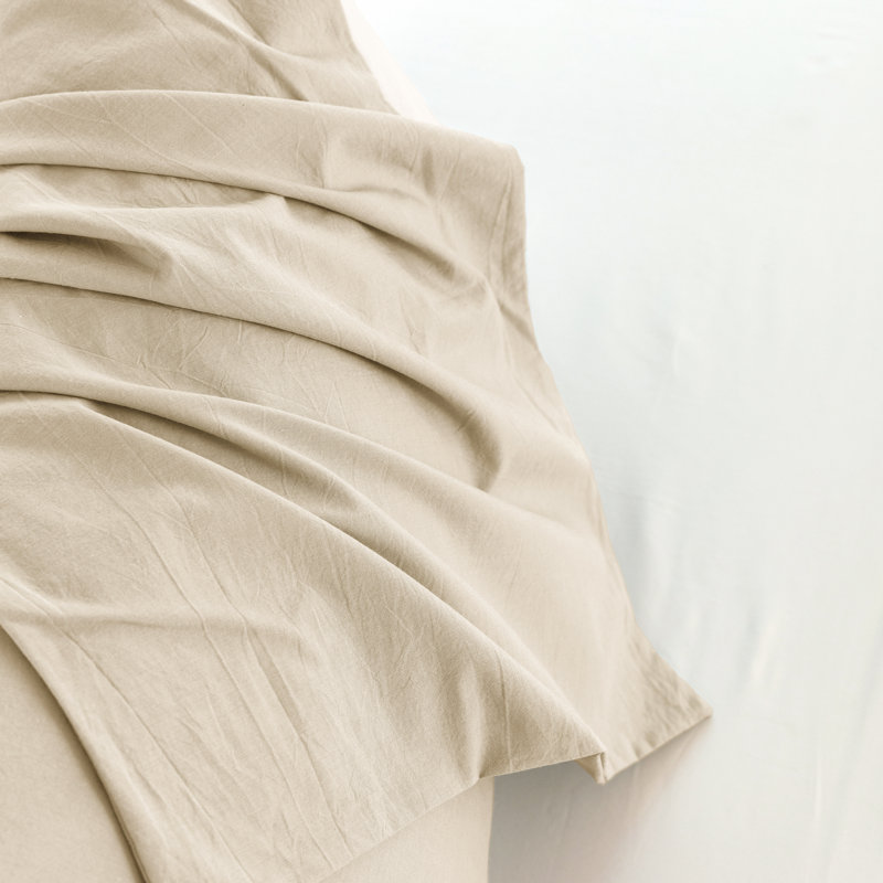 Taies d'oreiller 100% coton lavé MooMee, Ensemble de taies d'oreiller standard, Lait d'amande, gris