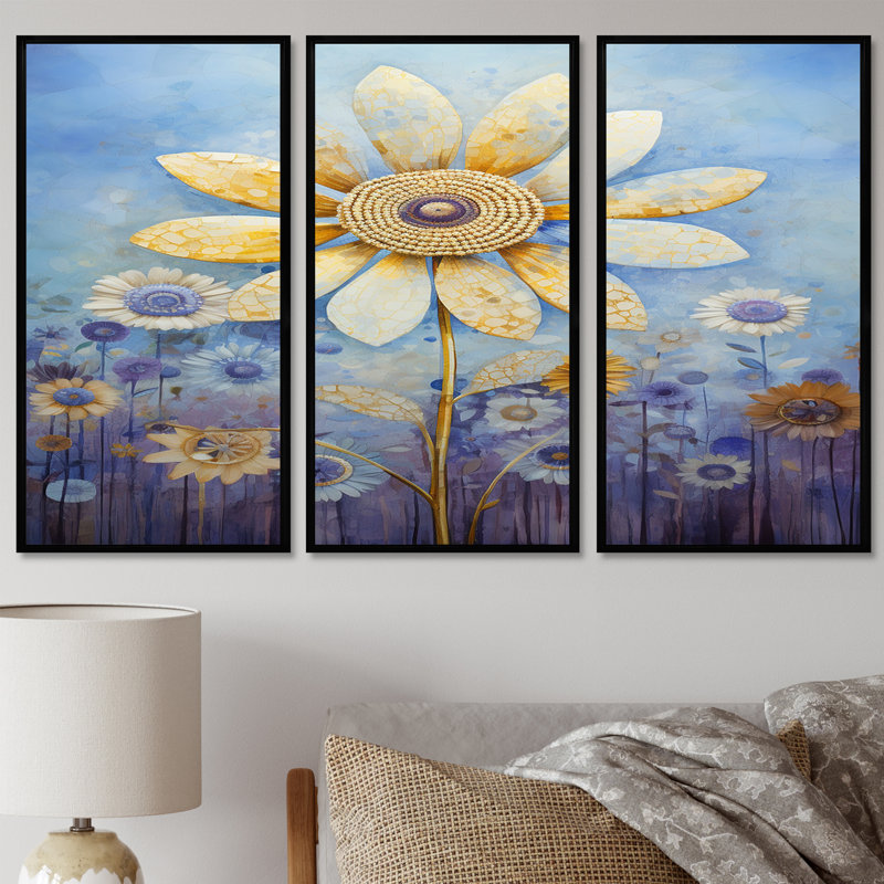 Piscis - Daisy Wall Art Set, Black Floater Framed, 40" H x 60" W x 1" D