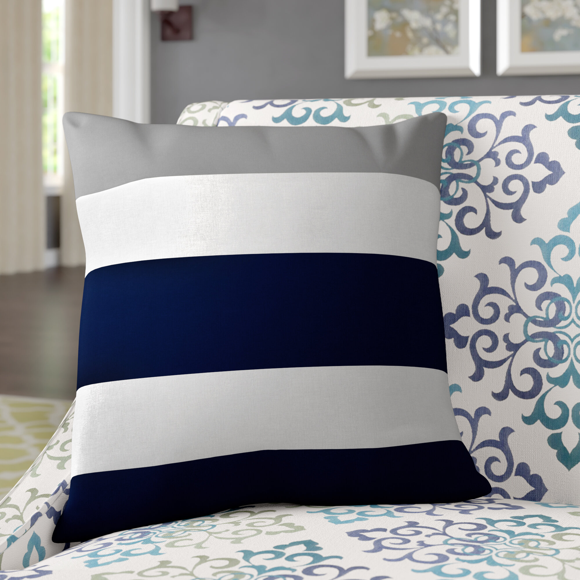 Sweet Jojo Designs Solid Navy Blue Decorative Accent Throw Pillows for Navy and Gray Stripe Collection - Set of 2