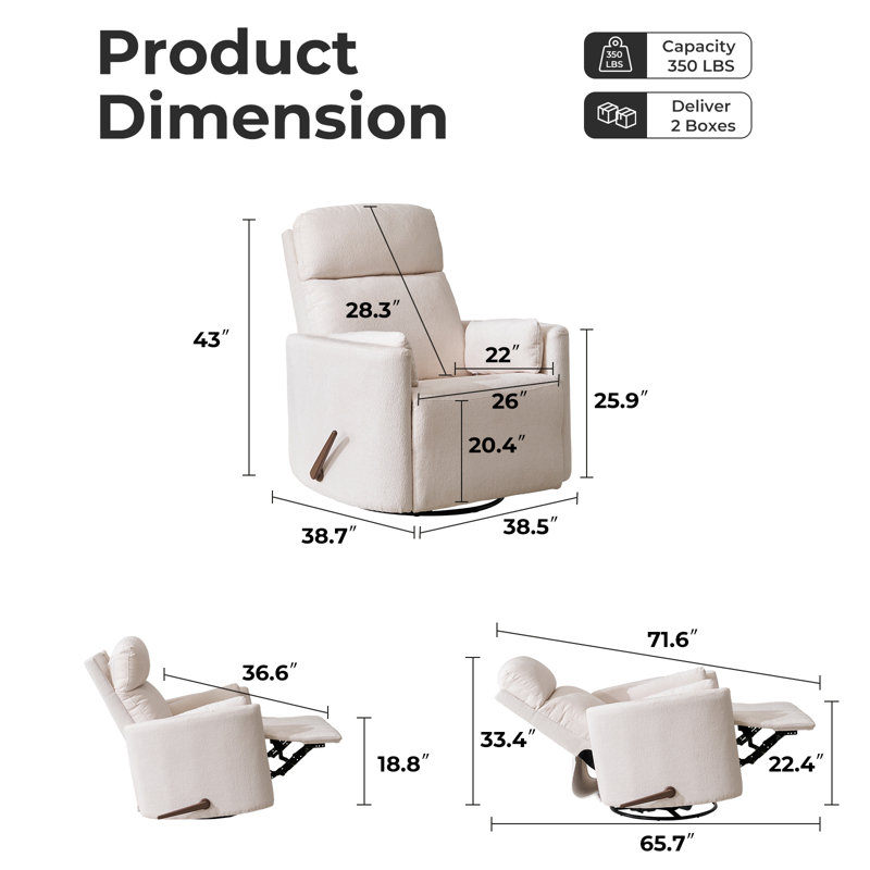 Oversized Swivel Recliner Chair With Massage And Heat,  White, White