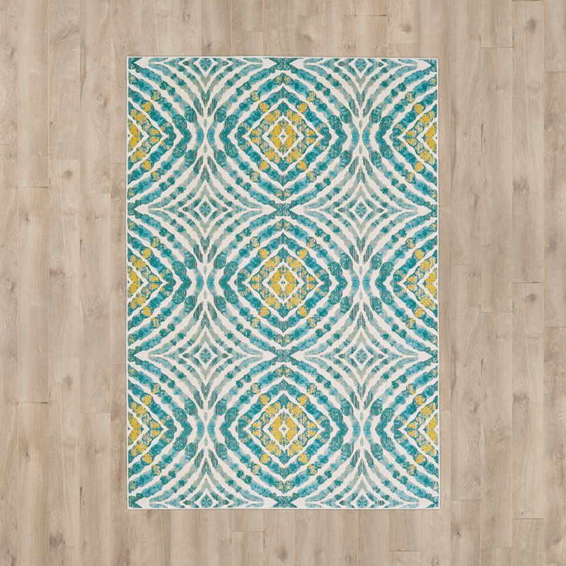Tapis bleu sarcelle Aadil, Rectangle 10 pi 2 po x 13 pi 9 po