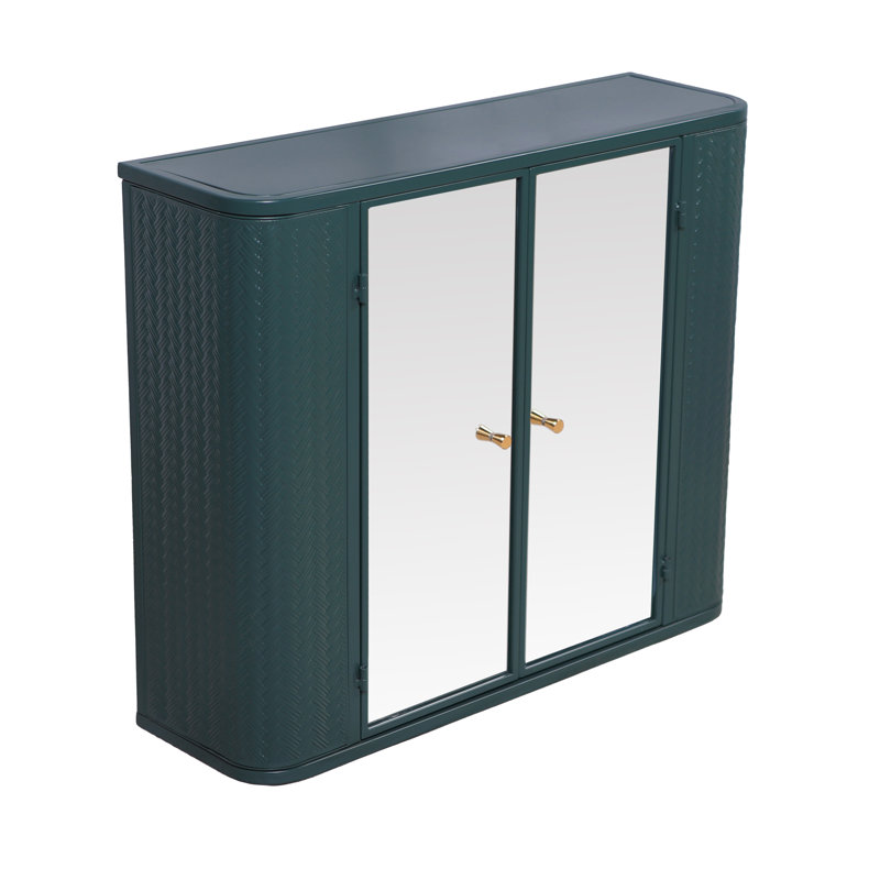 Armoire de salle de bain murale avec miroir, 2 portes en miroir et tablette ouverte, armoire de rangement en métal de style campagnard avec compartiment ouvert pour meuble-lavabo