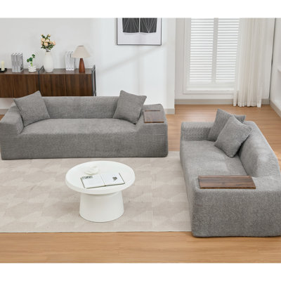 Boucle gris foncé - 3 places et 2 avec coussins confortables, table de bout pour le salon, design moderne, table, option agréable