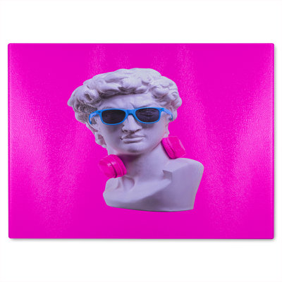 Plaster statue of David's head in sunglasses Designer Glass Chopping Board