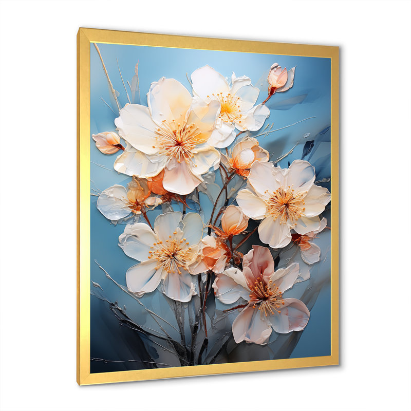 «Soft Neutrals White White Daffodils Bloom», reproduction sur toile, Cadre doré simple, H 20 po x l 12 po x P 1 po