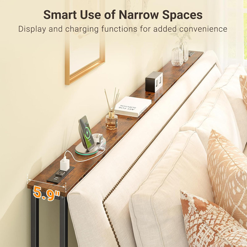 Table console étroite avec prises de courant intégrées et ports USB, table basse avec station de charge et rallonge pour le salon