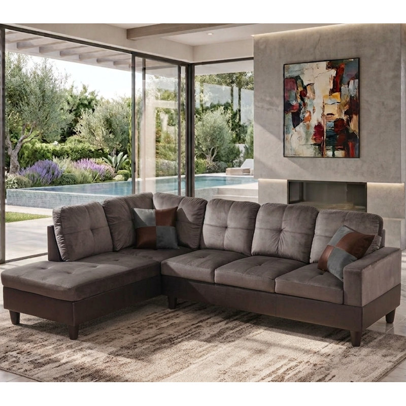 Larelle 103.5" Wide  Sofa & Chaise, Orienté à gauche (vu de face), Dark Taupe Microfiber/Microsuede