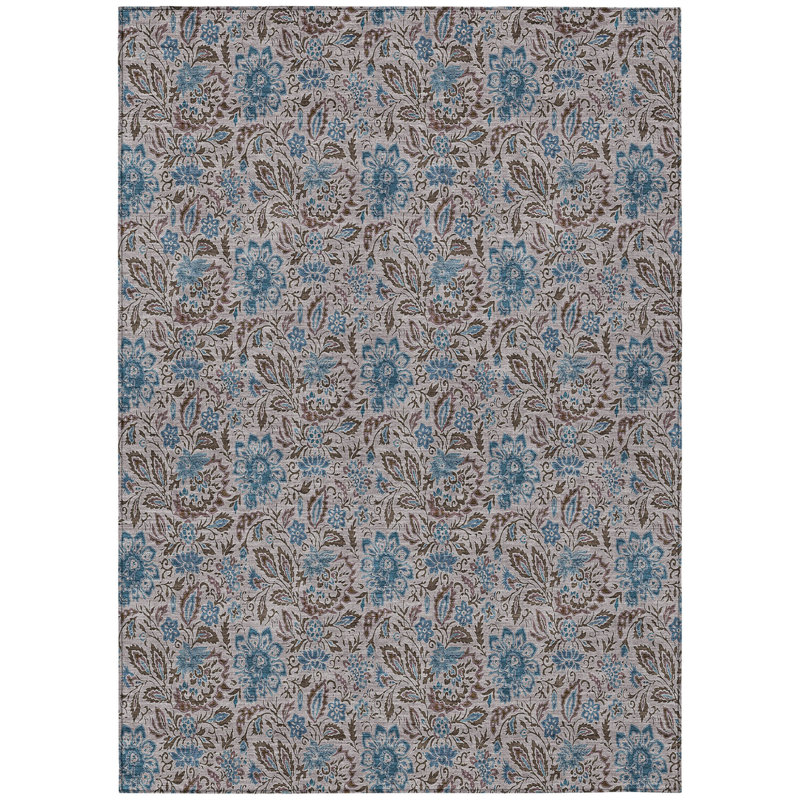Tapis d'intérieur lavable à motif floral brun et bleu 10 pi x 14 pi