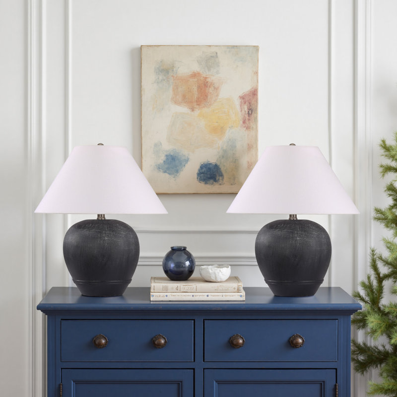 Ceramic Table Lamp(Set Of 2), 18.11" H x 15.75" W x 15.75" D, Matte Black