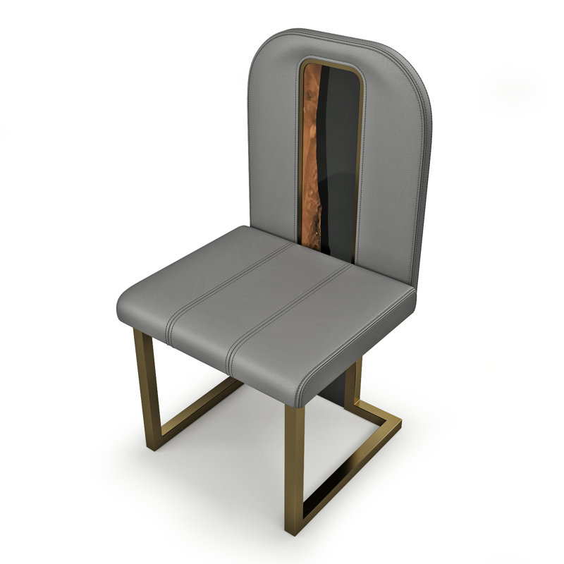Leather Dining Chair, Bronze, Gray, 6