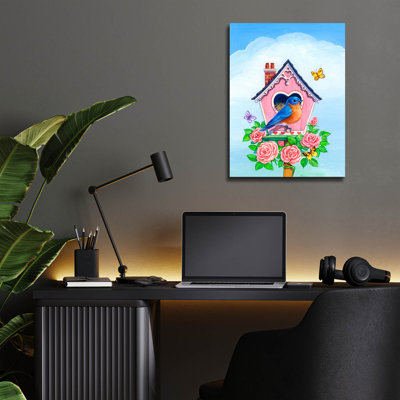 «Bluebird Valentine» par Geraldine Aikman, art mural en verre épique 12 po x 16 po