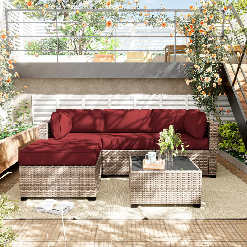 9-Piece Outdoor Replacement Cushion Set Seat/Back Cushion (Set Of 3 Seats , 5 Backs,  1 Footrest), Burgundy