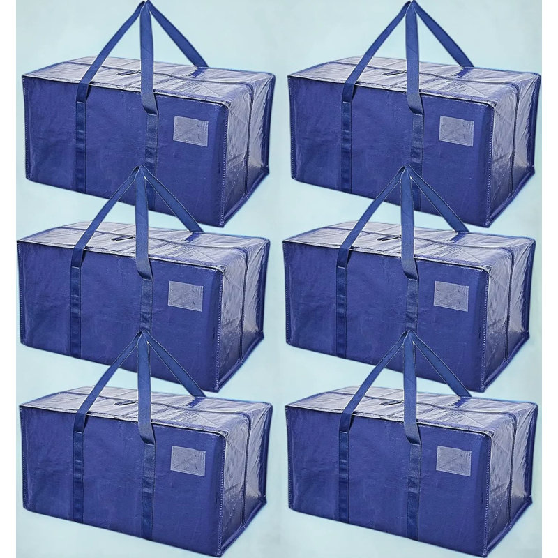 Extra Heavy Duty Moving Bags With Center Zipper - 23 Gallon Waterproof Storage Bags, 65 Lbs Capacity, Foldable Packing Bags For Moving, College, Camping & Closet Organization (6 Pack)