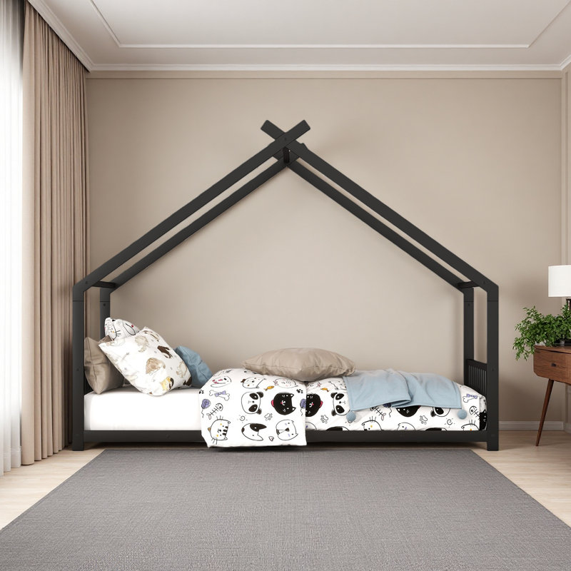 Metal House Bed, Twin, Black