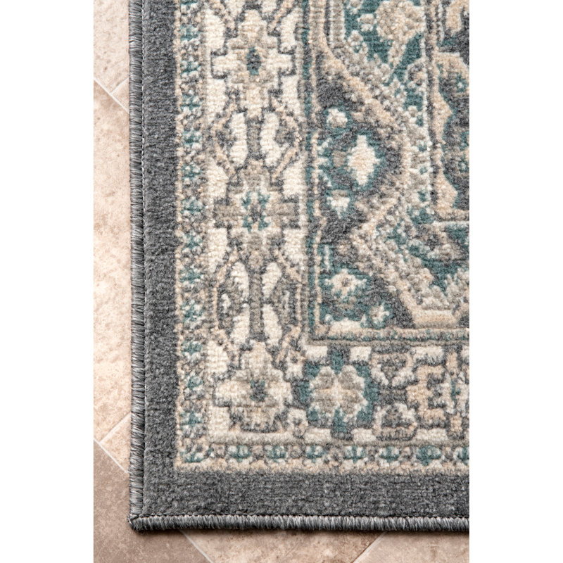 Joslyn Traditional Tiled Performance Gray/Blue Rug, Rectangle 9' x 12'