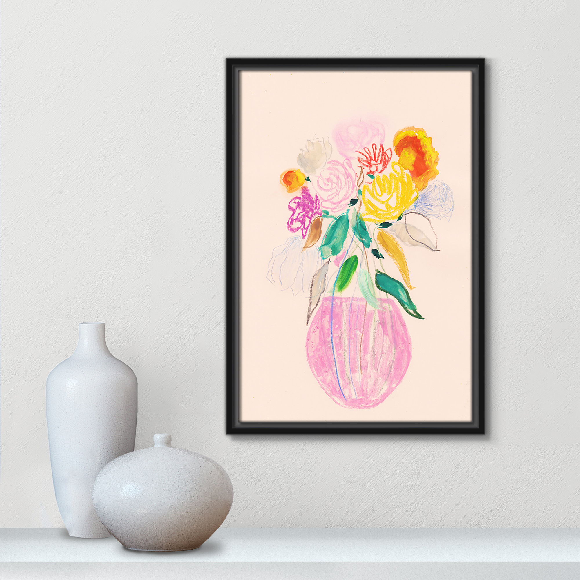 Simple Floral I Print by Bea Dina, Black Floater Framed Canvas, No Mat, 19.5" H x 13.5" W x 2" D