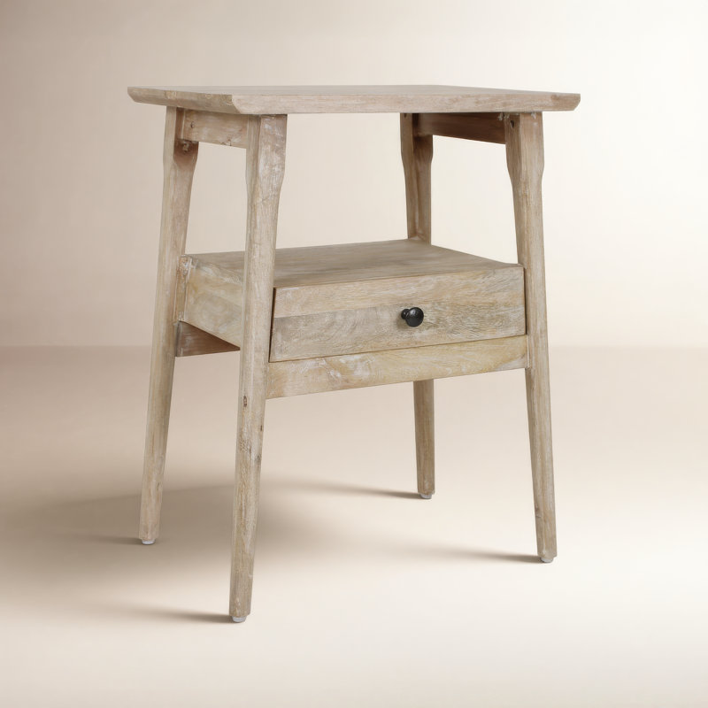 Table de chevet en bois massif à 1 tiroir Akio, Beige