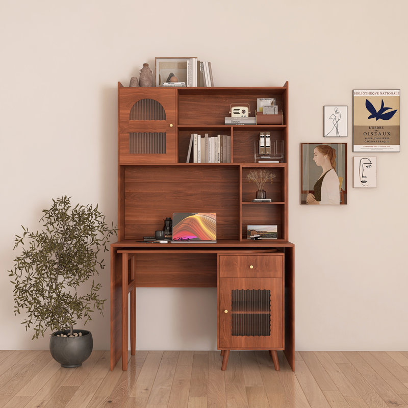 Rotating Desktop Computer Desk With Storage, Walnut