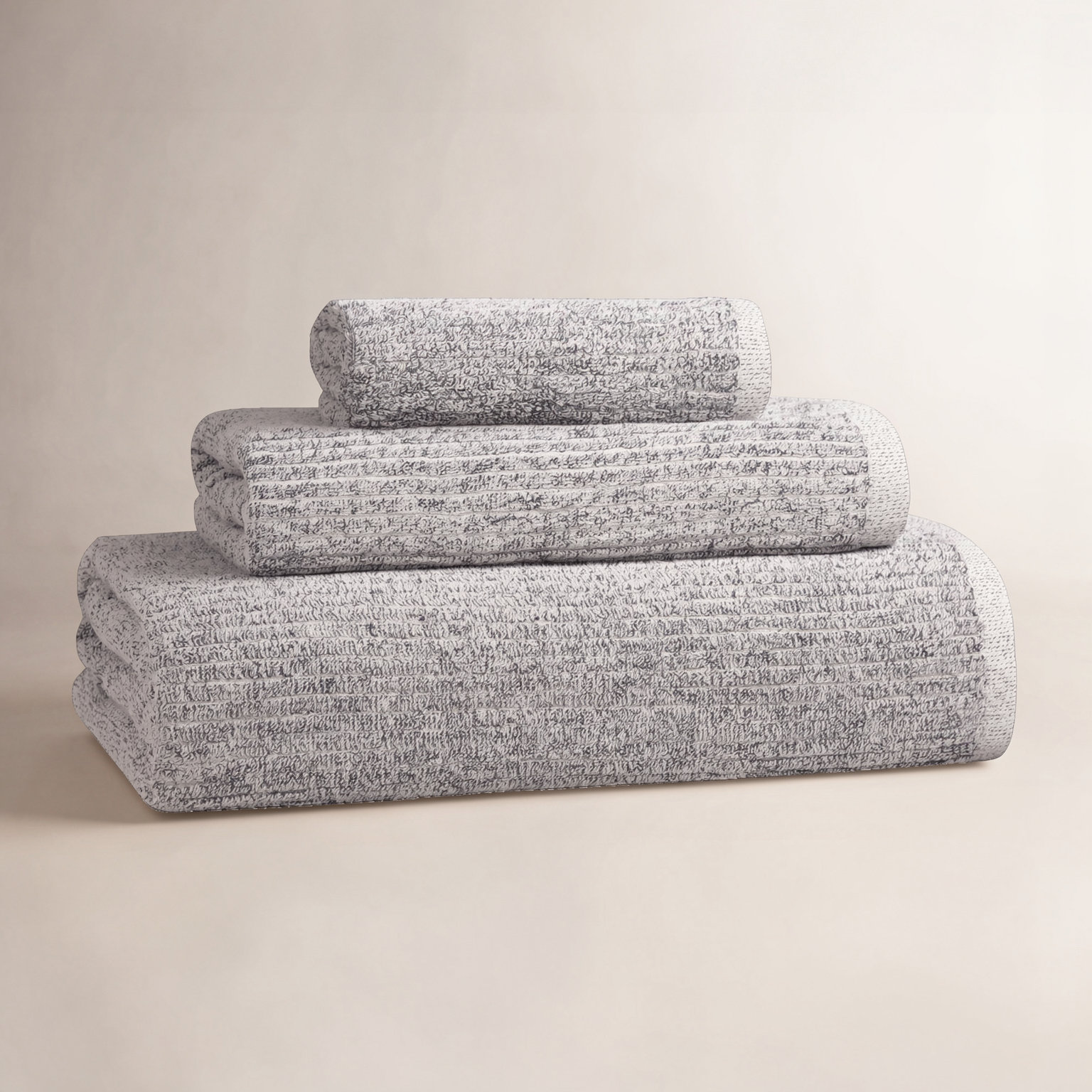 Amberg 3-Piece Ribbed Cotton Towel Set, Charcoal