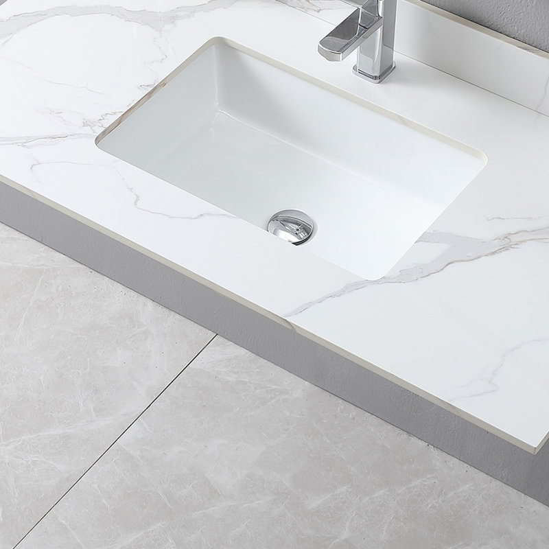 43 in. White Engineered Stone Composite Vanity Top with Rectangular Single Sink