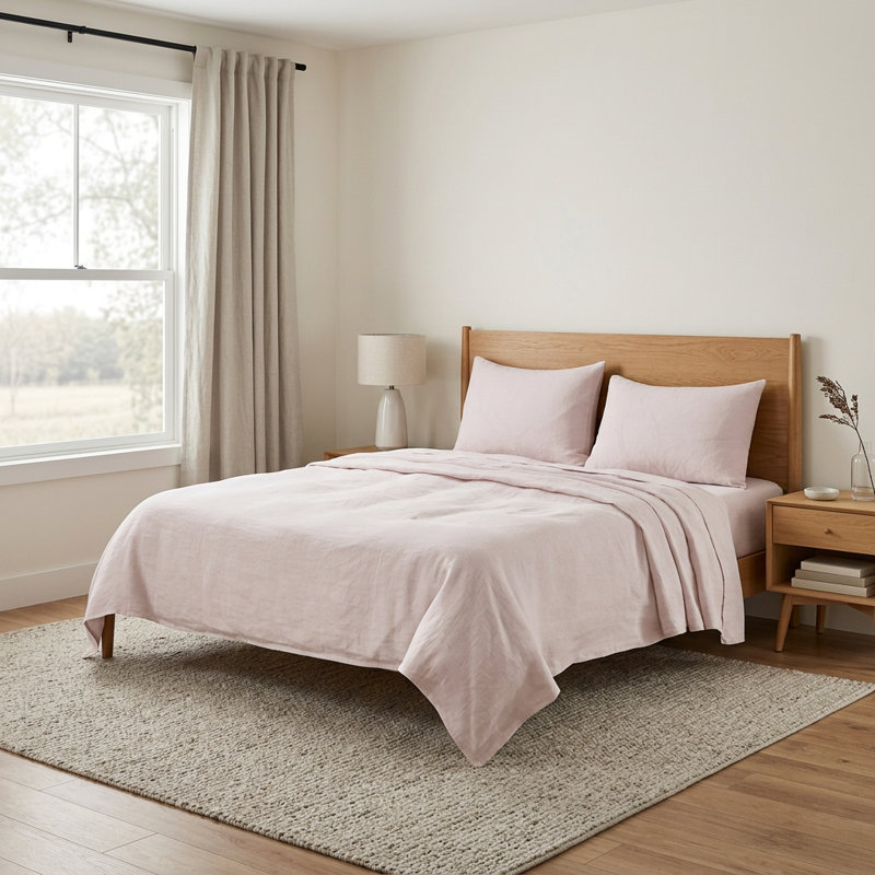 Four Piece Light Pink Linen Sheet Set