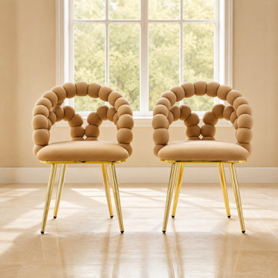 Ensemble de 2 chaises de salle à manger rembourrées en velours avec un dossier unique en forme de bulle, des sièges d'appoint élégants avec des pieds fuselés robustes en métal et des chaises de meuble-lavabo ergonomiques rembourrées convenant à la salle à manger et au salon