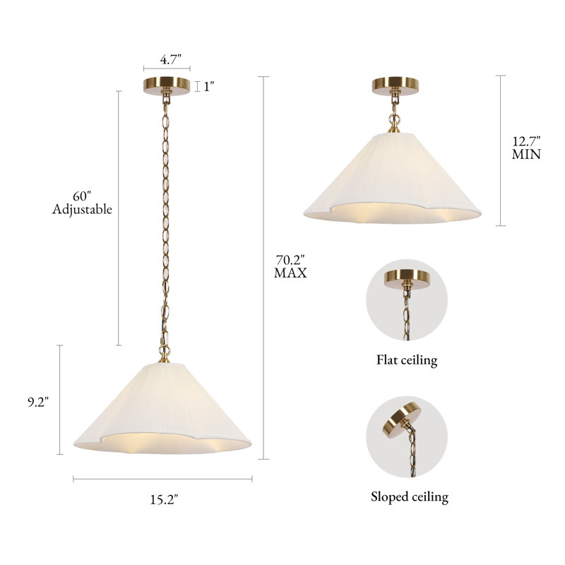Luminaire suspendu plissé et festonné 1 lumière l 15,2 po, Blanc
