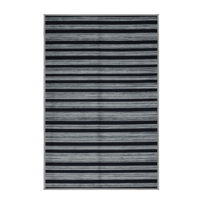 Machine Washable Horizontal Stripes Gray Area Rug