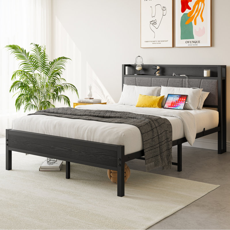Lit plateforme avec rangement Ruoxi, Double, Noir