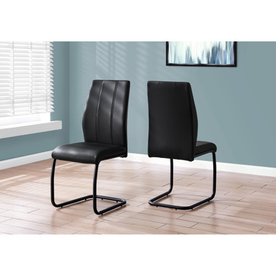 De 2 chaises de salle à manger, aspect cuir noir, revêtement de cuisine moderne en métal stable, base