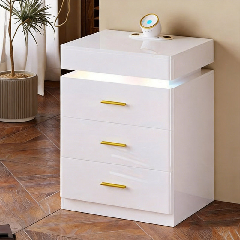 50cm W Bedside Table, Pearl White