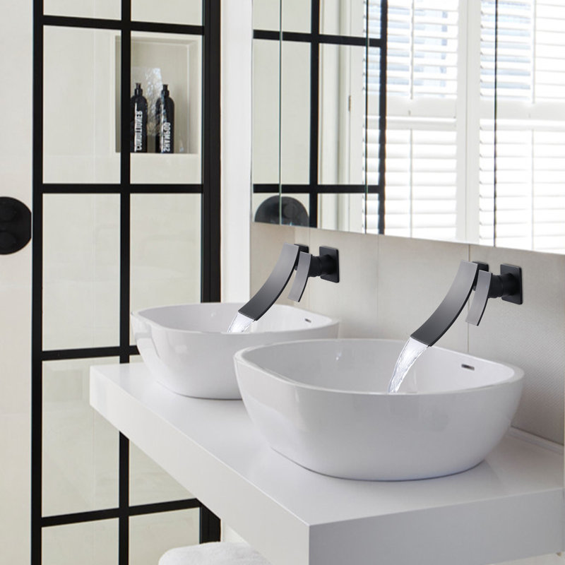 Wall Mounted Single Handle Bathroom Sink Faucet (Valve Included), Matte Black