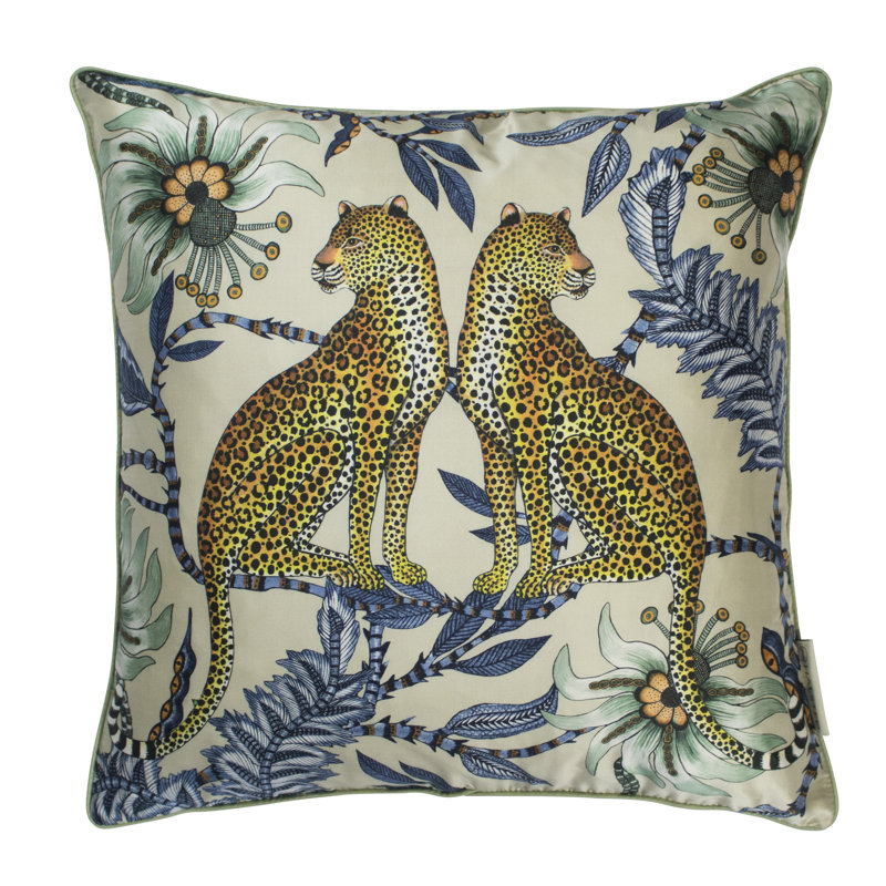 Ardmore 'Lovebird Leopards' Silk Pillow, Tanzanite