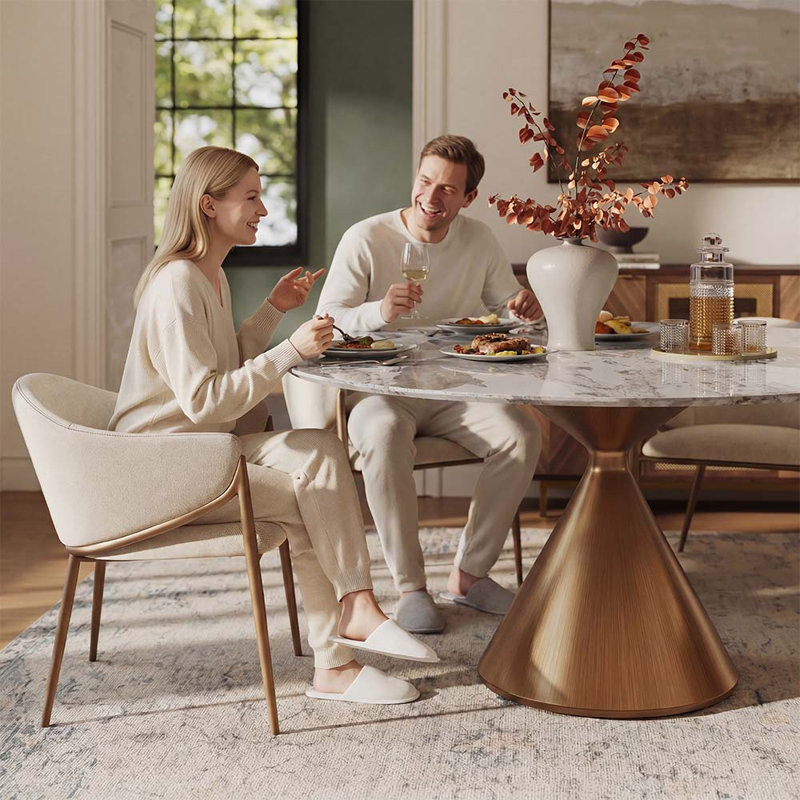 Table 47 '' Glora Pandora Sintered Stone avec base conique en bronze brossé, 29.9" H x 47.2" W x 47.2" D, Pandora