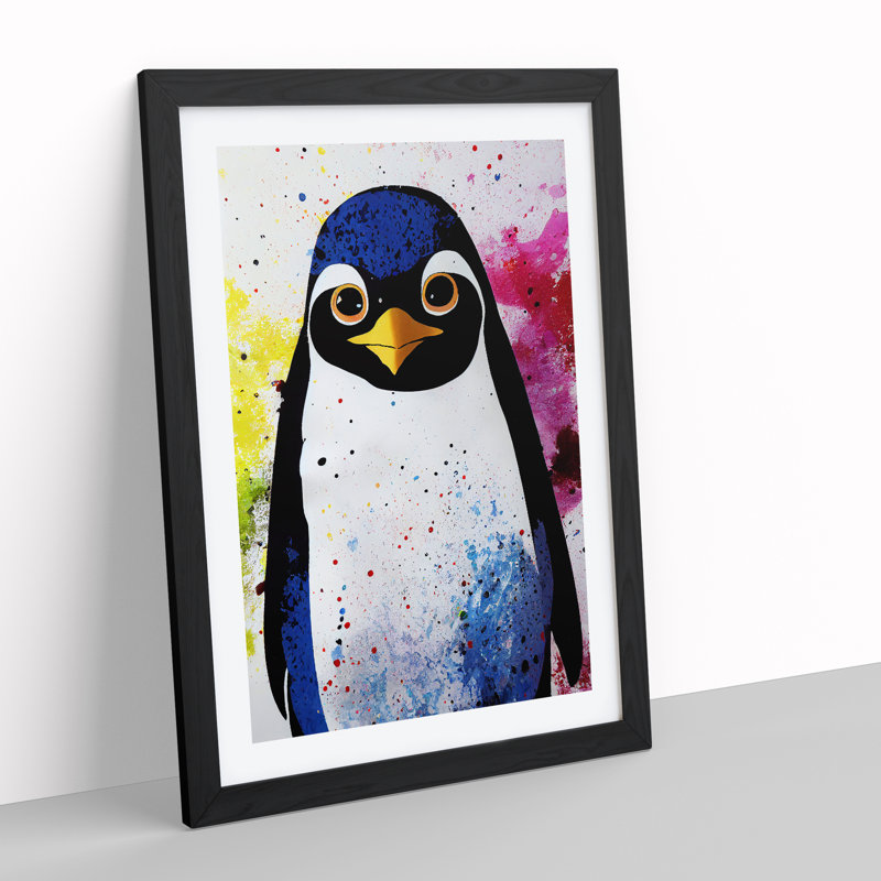 XV1022-3233X Paint Splash Penguin No.1 - Single Picture Frame Print, 34cm H x 25cm W x 2cm D, Black