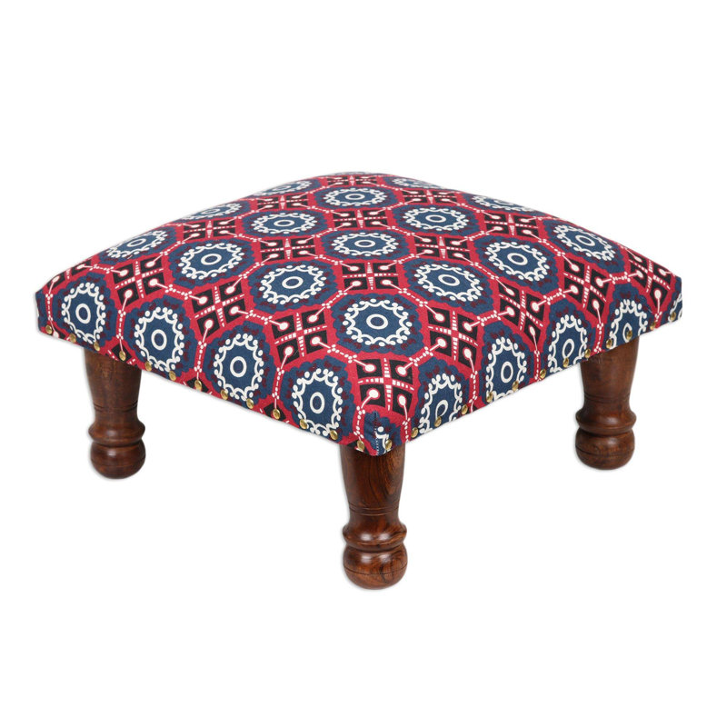 Repose-pieds standard carré 16,25 po Iancarlo, Coton rouge / bleu foncé