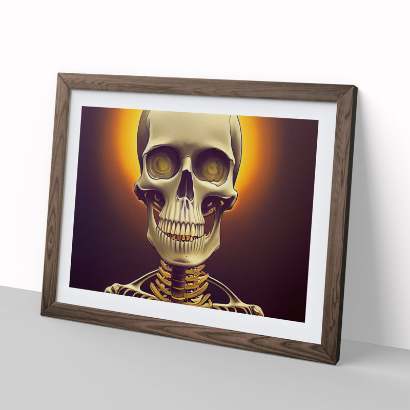 XH1022-2575X Dazzling Skull Of A Man - Single Picture Frame Print, 25cm H x 34cm W x 2cm D, Walnut