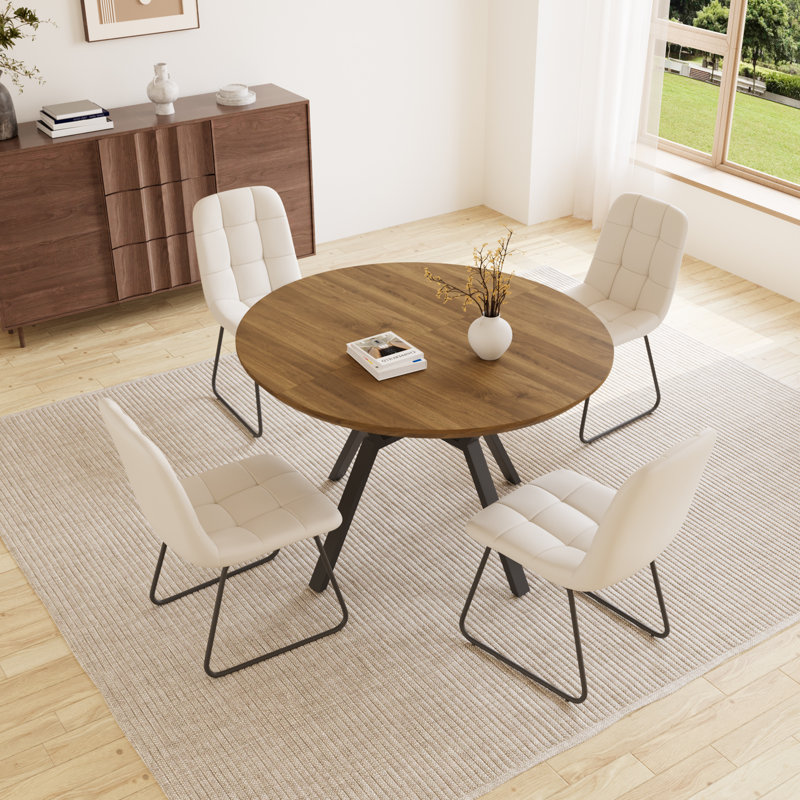 Ensemble de table de salle à manger extensible 43,2 "-59.1" Clanton, table de cuisine ronde Mid-Century, Brun, Blanc
