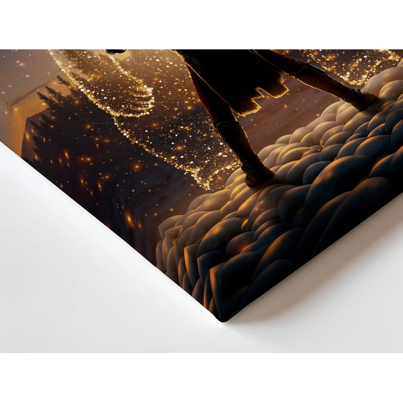 Toile «A Heroic Figure Clad In Dark Textured Armor Stands Confelyly», art mural au premier plan avec un grand marteau