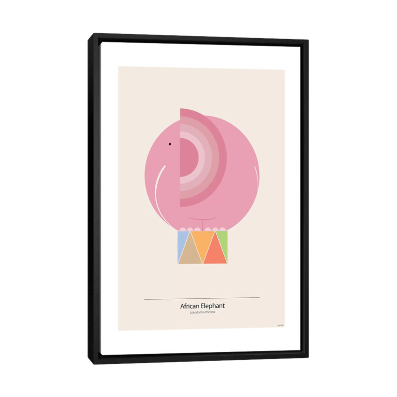 « éléphant (rose) », impression sur toile, H 26 po x l 18 po x P 1,5 po, Toile avec cadre noir, Pas de tapis