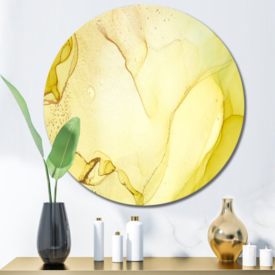 Encre jaune, art fluide, paysage - cercle moderne en métal, art mural